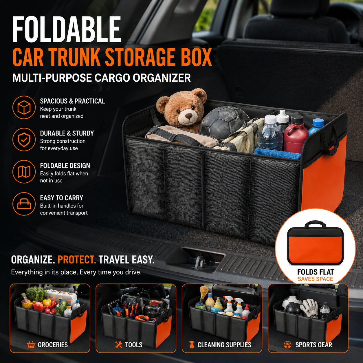 Foldable Car Trunk Storage Box – Multi-Purpose Cargo Organizer