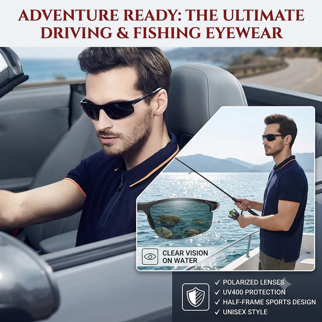 Polarized Half-Frame Sports Sunglasses – UV400 Outdoor Fishing &amp; Driving Eyewear Unisex