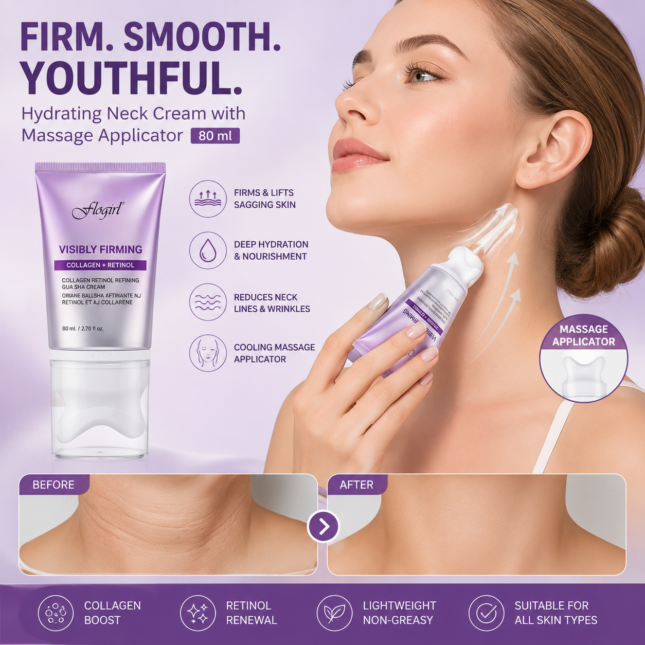 Hydrating Neck Cream with Massage Applicator (80 ml)
