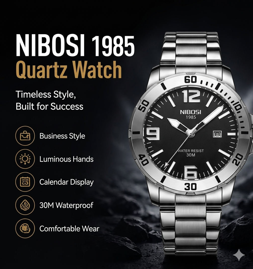 NIBOSI 2589 Men's Quartz Watch – Luxury Business Chronograph with Luminous Display & Calendar